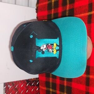 Vtg Drew Parson Mickey Unlimited Mickey Mouse Embroidered Snapback Blk Teal Hat